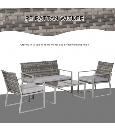 Outdoor Garden Rattan Seating Furniture Set Grey 4-Piece 57cm x 65cm x 75cm