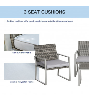 Outdoor Garden Rattan Seating Furniture Set Grey 4-Piece 57cm x 65cm x 75cm