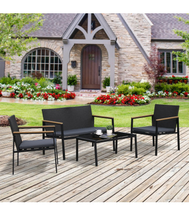 Outdoor 4-Seater Rattan Table & Chairs Set