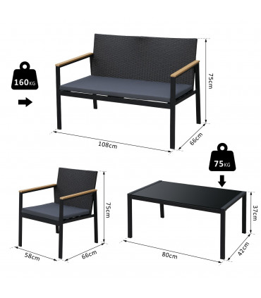 Outdoor 4-Seater Rattan Table & Chairs Set