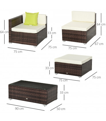 Outdoor Rattan Wicker Sofa Brown 75cmx75cmx64cm PE Rattan Wicker 5 PCS Sofa Set