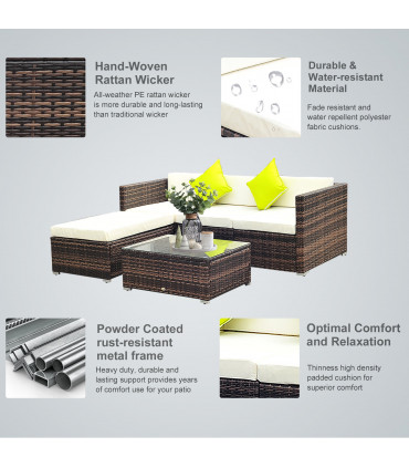 Outdoor Rattan Wicker Sofa Brown 75cmx75cmx64cm PE Rattan Wicker 5 PCS Sofa Set