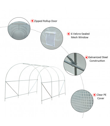 Outdoor Walk-In Poly Tunnel Greenhouse White Galvanized Steel Tube 4.5m x 2m