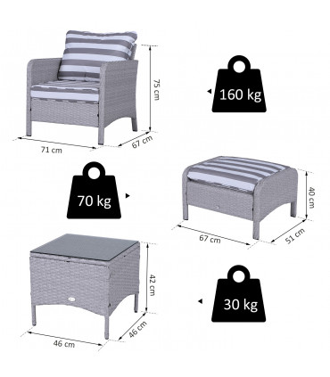 Outdoor Garden Furniture Set 5-Piece PE Rattan Light Grey 71cmx67cmx75cm