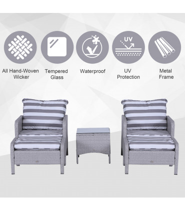 Outdoor Garden Furniture Set 5-Piece PE Rattan Light Grey 71cmx67cmx75cm