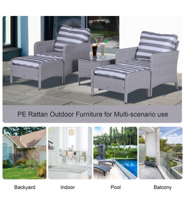 Outdoor Garden Furniture Set 5-Piece PE Rattan Light Grey 71cmx67cmx75cm