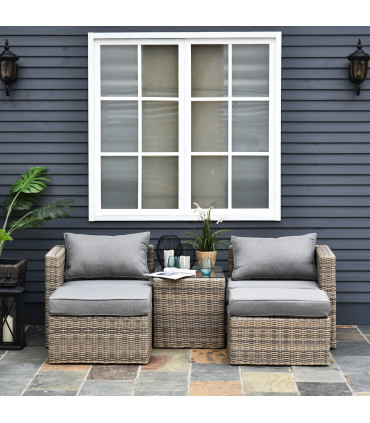 Outdoor Seating Set PE Rattan Grey 73cm x 73cm x 65cm 5 Pcs Armchair Comfort