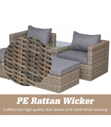 Outdoor Seating Set PE Rattan Grey 73cm x 73cm x 65cm 5 Pcs Armchair Comfort