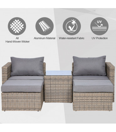 Outdoor Seating Set PE Rattan Grey 73cm x 73cm x 65cm 5 Pcs Armchair Comfort