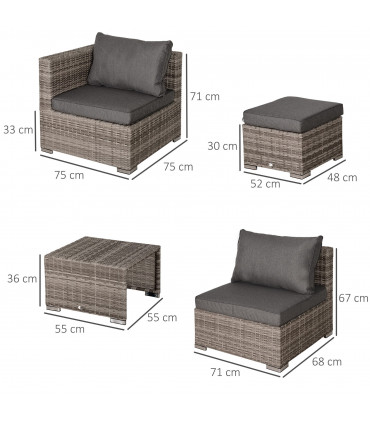  6-Seater Sofa & Coffee Table Rattan Outdoor Garden Furniture Set Grey