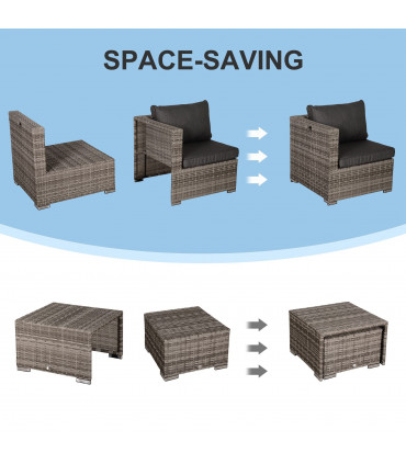  6-Seater Sofa & Coffee Table Rattan Outdoor Garden Furniture Set Grey