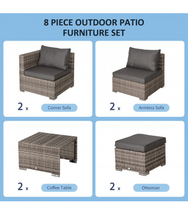  6-Seater Sofa & Coffee Table Rattan Outdoor Garden Furniture Set Grey