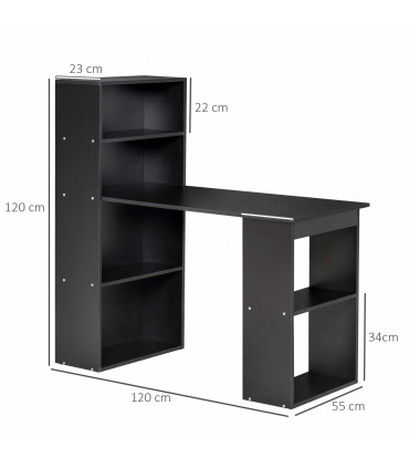 Computer Desk, 120Lx55Dx120H cm - Black, Space saving design, Particle board