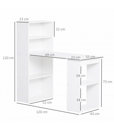 Computer Desk, White, 120L x 55D x 120H cm, Particle board, Space saving design