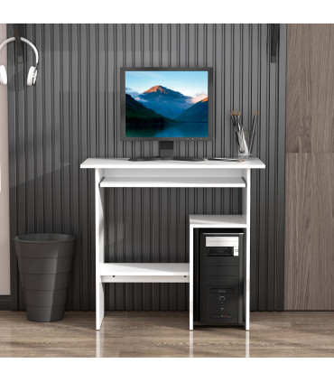 Computer Desk, 73.5H cm-White, Thick particleboard, 80L x 45W, Melamine Surface