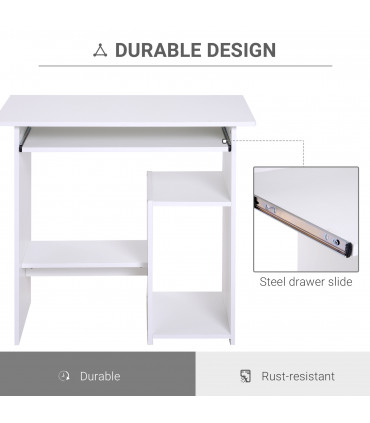 Computer Desk, 73.5H cm-White, Thick particleboard, 80L x 45W, Melamine Surface