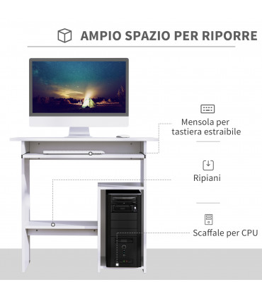 Computer Desk, 73.5H cm-White, Thick particleboard, 80L x 45W, Melamine Surface