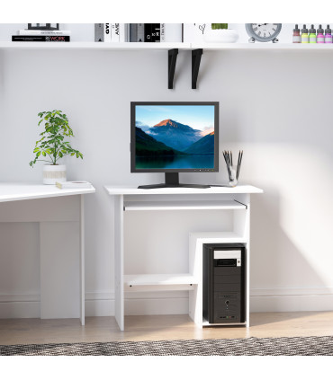 Computer Desk, 73.5H cm-White, Thick particleboard, 80L x 45W, Melamine Surface