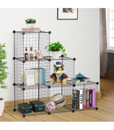 DIY 6 Cube Wire Storage Cabinet Organiser, 111L x 37W x 111Hcm-Black