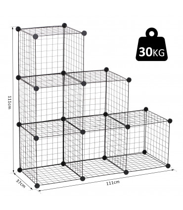 DIY 6 Cube Wire Storage Cabinet Organiser, 111L x 37W x 111Hcm-Black