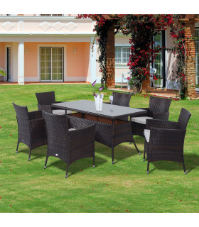 Garden Furniture Dining Set 7Pc Rattan Brown PE Rattan Steel 150cmx80cmx74cm