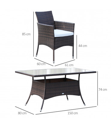 Garden Furniture Dining Set 7Pc Rattan Brown PE Rattan Steel 150cmx80cmx74cm
