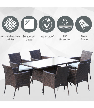 Garden Furniture Dining Set 7Pc Rattan Brown PE Rattan Steel 150cmx80cmx74cm