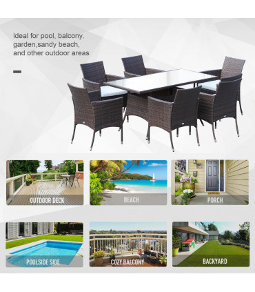 Garden Furniture Dining Set 7Pc Rattan Brown PE Rattan Steel 150cmx80cmx74cm