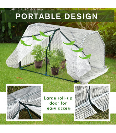 Greenhouse Mini PVC Cover Steel Frame White 99cm x 71cm x 60cm Compact Portable