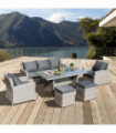 Outdoor 6Pcs Rattan Dining Set Grey Sofa Table Footstool w/ Cushion 182cm x 72cm