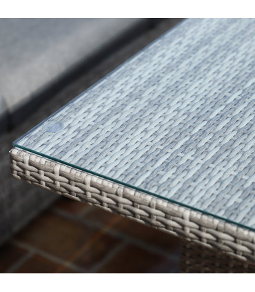 Outdoor 6Pcs Rattan Dining Set Grey Sofa Table Footstool w/ Cushion 182cm x 72cm