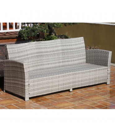 Outdoor 6Pcs Rattan Dining Set Grey Sofa Table Footstool w/ Cushion 182cm x 72cm