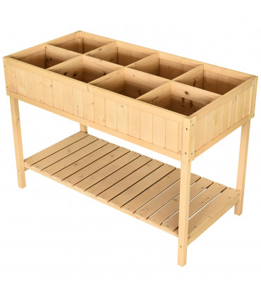 Plant Stand Fir Wood Raised 8 Compartment Oak Tone 110cm x 46cm x 76cm