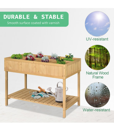 Plant Stand Fir Wood Raised 8 Compartment Oak Tone 110cm x 46cm x 76cm
