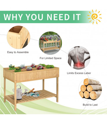 Plant Stand Fir Wood Raised 8 Compartment Oak Tone 110cm x 46cm x 76cm