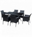 Garden Furniture Dining Set - Black PE Rattan Steel 150cmx80cmx74cm 7pc