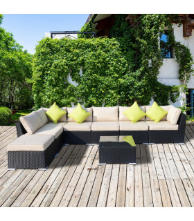 Garden Dining Set 8 Pcs Rattan Sofa Black 78cm x 78cm x 65cm Cushions Outdoor
