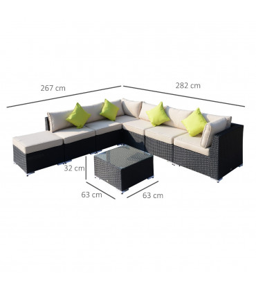 Garden Dining Set 8 Pcs Rattan Sofa Black 78cm x 78cm x 65cm Cushions Outdoor