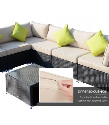 Garden Dining Set 8 Pcs Rattan Sofa Black 78cm x 78cm x 65cm Cushions Outdoor