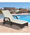 Outdoor Rattan Sun Lounger Brown Steel Frame Polyester 200L x 73W x 72-103H cm