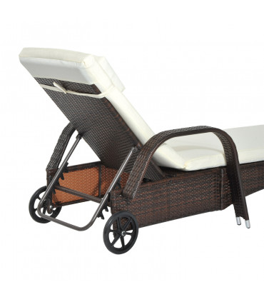 Outdoor Rattan Sun Lounger Brown Steel Frame Polyester 200L x 73W x 72-103H cm