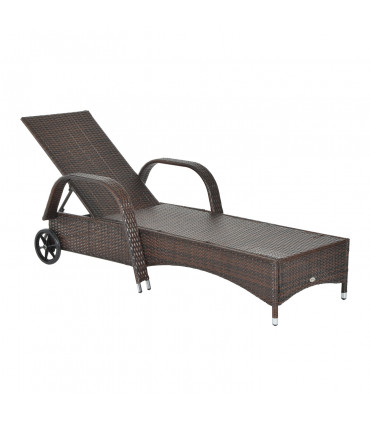 Outdoor Rattan Sun Lounger Brown Steel Frame Polyester 200L x 73W x 72-103H cm