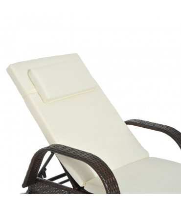 Outdoor Rattan Sun Lounger Brown Steel Frame Polyester 200L x 73W x 72-103H cm