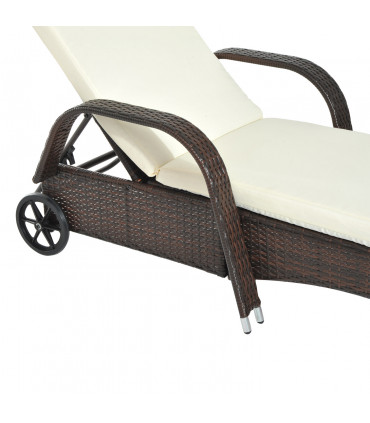 Outdoor Rattan Sun Lounger Brown Steel Frame Polyester 200L x 73W x 72-103H cm