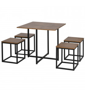 MDF Topped Steel 5-Piece Dining Set Dining Table with 4 Stools Black/Brown