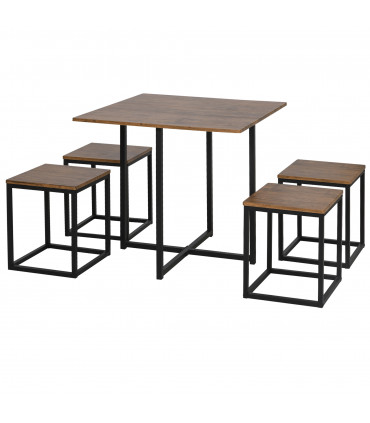 MDF Topped Steel 5-Piece Dining Set Dining Table with 4 Stools Black/Brown