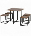 MDF Topped Steel 5-Piece Dining Set Dining Table with 4 Stools Black/Brown