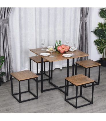 MDF Topped Steel 5-Piece Dining Set Dining Table with 4 Stools Black/Brown