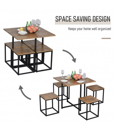 MDF Topped Steel 5-Piece Dining Set Dining Table with 4 Stools Black/Brown