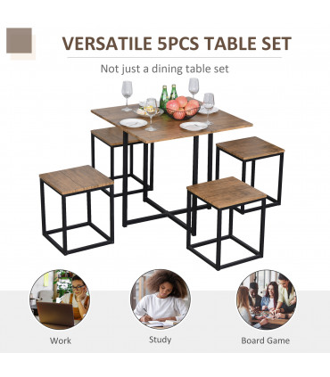 MDF Topped Steel 5-Piece Dining Set Dining Table with 4 Stools Black/Brown